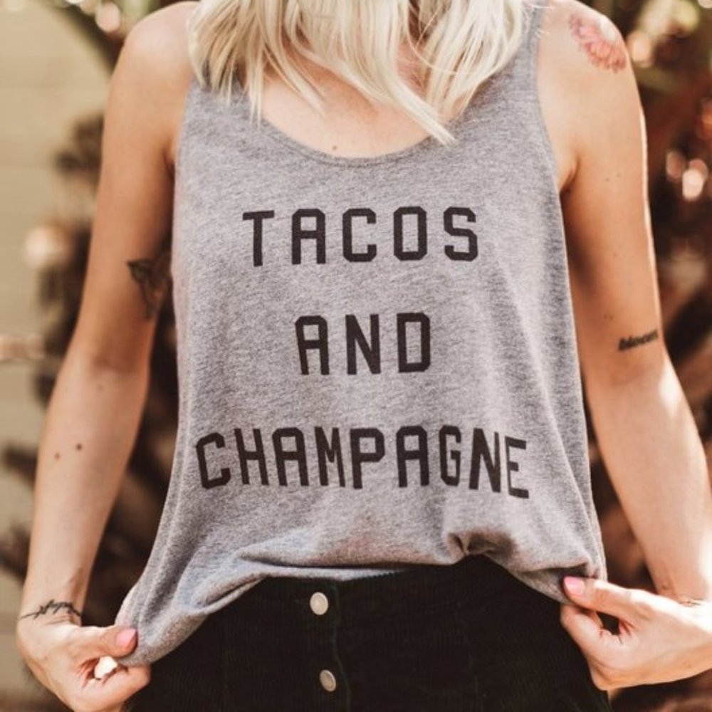 NWOT Daisy Natives Tacos and Champagne Tank sz M